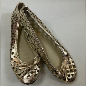 Metallic Gold Women’s Ballet Flats with Cutout Detail